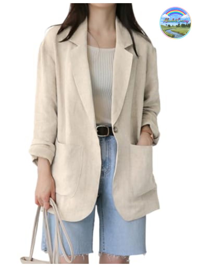 Linen Blend Blazer Casual Long Sleeve Lightweight Spring Summer Jacket